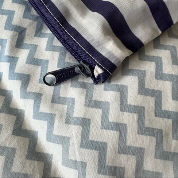 BIG BAGGU Blue White Striped Reusable Foldable Tote Bag Small Zipper Pouch - Picture 7 of 15